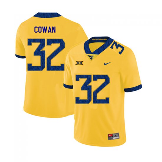 Men's West Virginia Mountaineers NCAA #32 VanDarius Cowan Yellow Authentic Nike 2019 Stitched College Football Jersey SD15U21YF